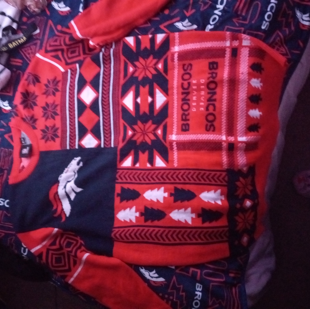 Hes an hers Denver bronco Christmas sweaters xl an sm